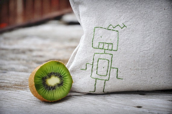 Reusable Sandwich Bag - Reusable Snack Bag - Hand Embroidered - Robot ...