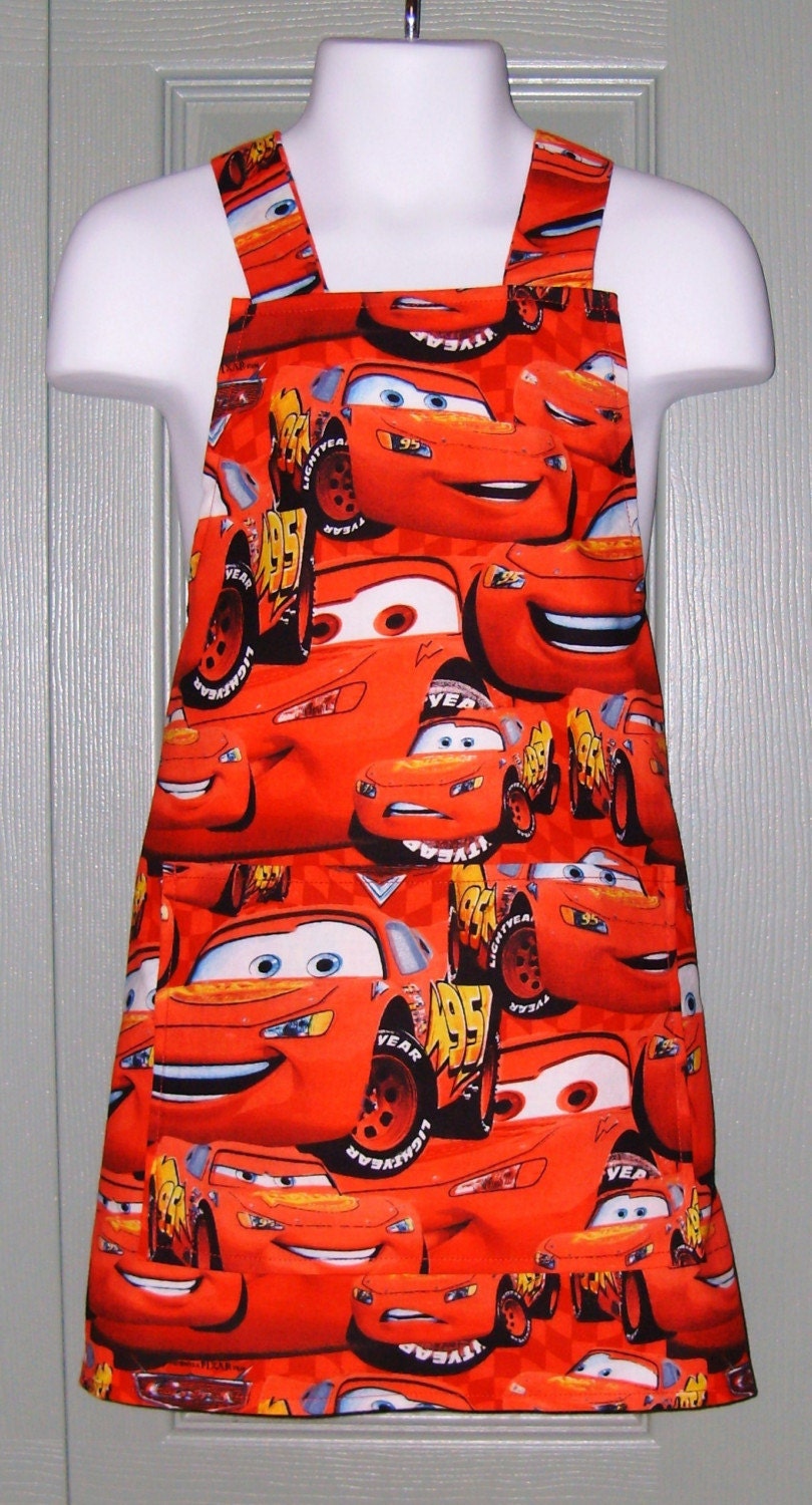 Disney Cars Childs Bib Apron Lightning by MyCozyCabinCreations