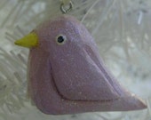 Shabby Cottage Chic Lavender Hand Carved Bird Ornament