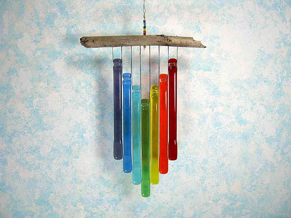 Rainbow Glass Wind Chime With Oregon Driftwood Rainbow Glass Wind Chime With Oregon Driftwood Zoom