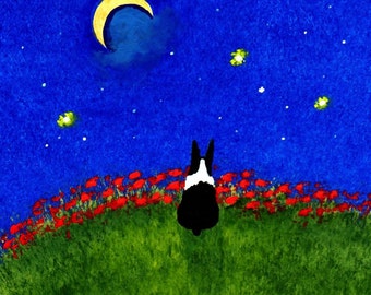 Boston Terrier Dog Folk Art PRINT by Todd Young Under the Stars