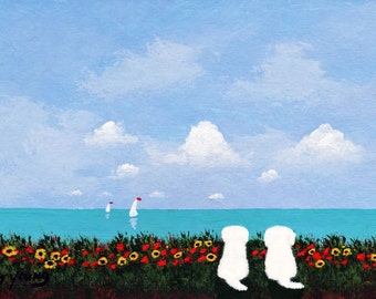 Maltese Dog SIDE BY SIDE limited edition reproduction art print by Todd Young painting