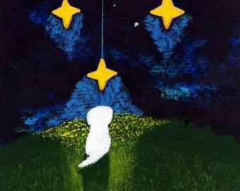Maltese Dog Bichon Frise Shih Tzu Outsider Folk art print by Todd Young Wishing on a Star