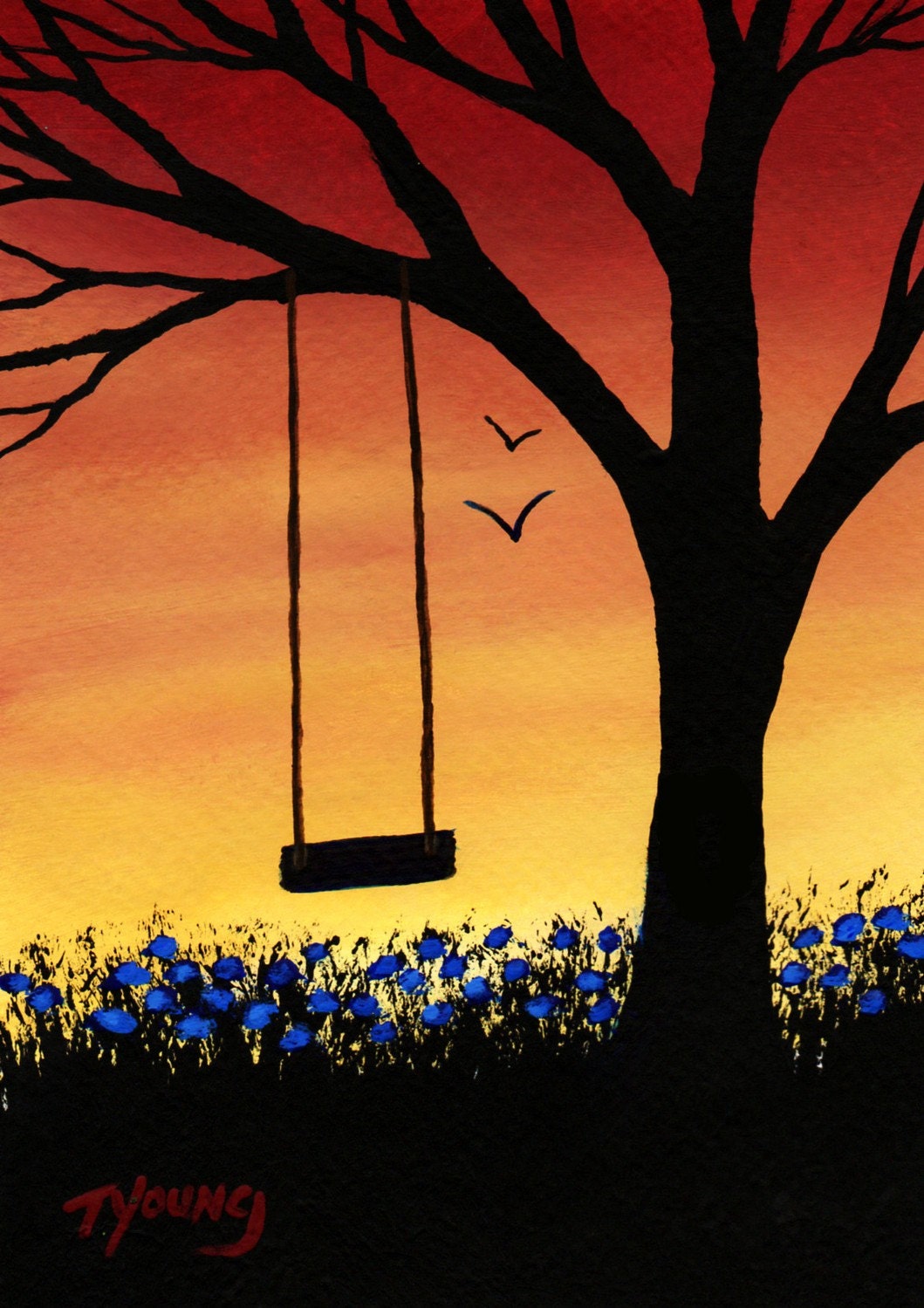 Tree Swing Modern Folk Art Print of Todd Young painting Last