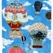 Hot Air Balloons III- Multimedia - Linocut Vintage Hot Air Balloons on Cloudy Sky with Collaged Japanese Papers & Ephemera, Art Print