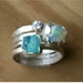 Raw apatite, raw opal and white topaz sterling stacking rings - US Size 7