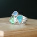 Raw gemstone and sterling stacking rings - sterling silver, raw apatite, trillion green tourmaline and swiss blue topaz