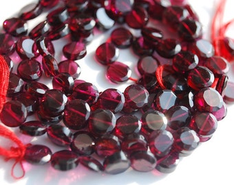 Half Strand, Garnet Faceted Coin Beads, 5MM