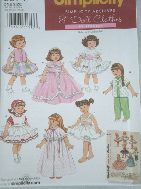 DOLL CLOTHES 8 inch DOLL PATTERN SIMPLICITY 3574 VINTAGE