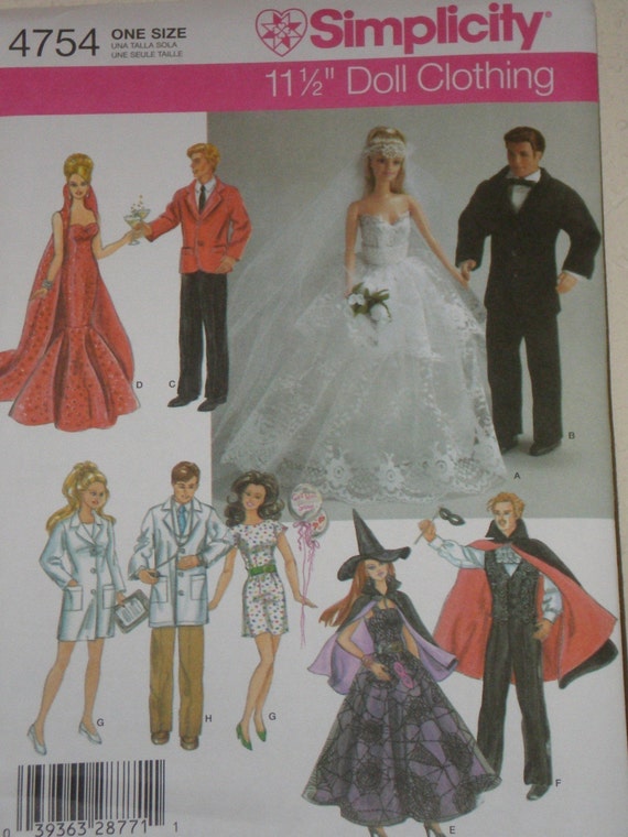 BARBIE KEN DOLL CLOTHES  PATTERN  EVENING  GOWN  WEDDING DRESS 