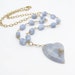 blue stone necklace heart shaped pendant blue lace agate necklace gold necklace statement necklace bride necklace wedding necklace