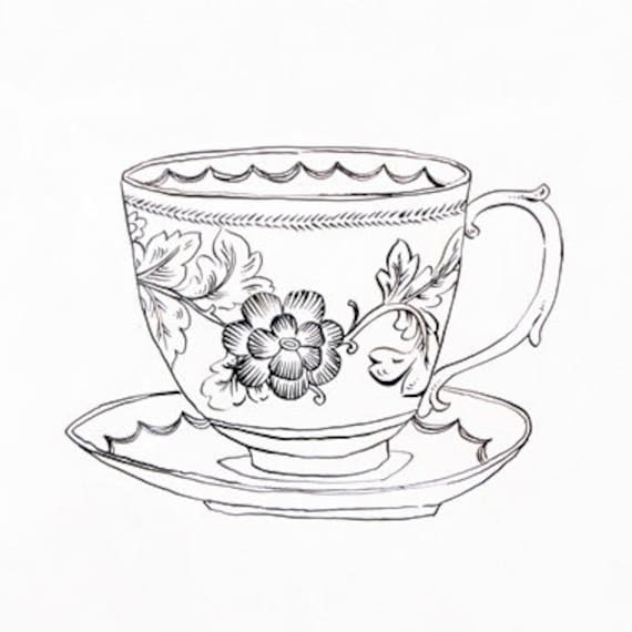 Tea Cup Line Drawing Sketch Coloring Page