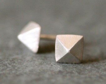 Low Pyramid Stud Earrings in Sterling Silver