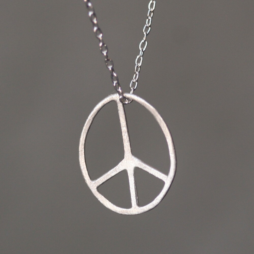 Oval Peace Sign Necklace in Sterling Silver