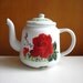 Vintage Enamelware Teapot : Chippy Red Rose