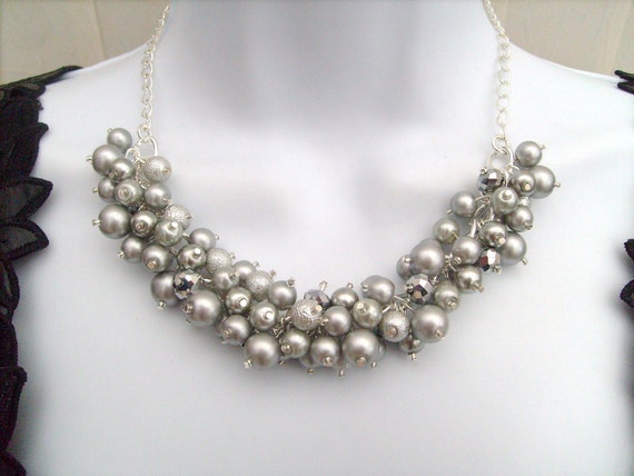 Pearl Beaded Necklace Bridal Jewelry Cluster Necklace