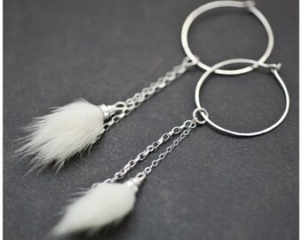 Willow n Chain - Sterling Silver and Recycled fur hoop earrings