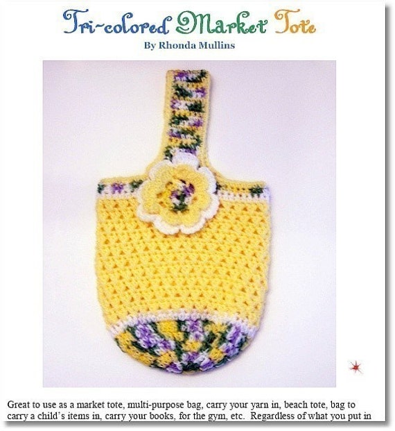 Crochet PATTERN for Tri-Color Market Tote - Multi-purpose Bag in PDF ...