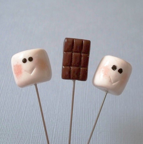 Set of 3X Sewing Pin Topper - 2 marshmallow and 1 chocolate