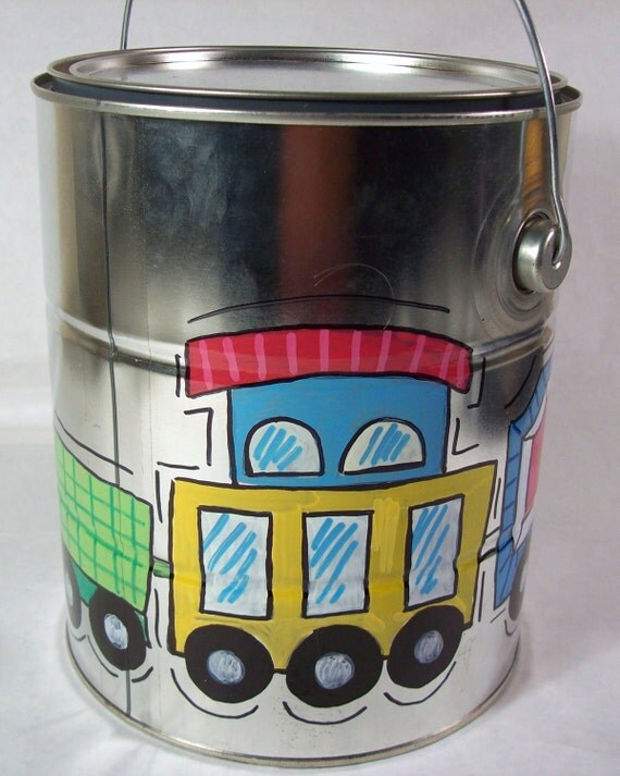 Hand painted personalized galvanized bucket with funky bright