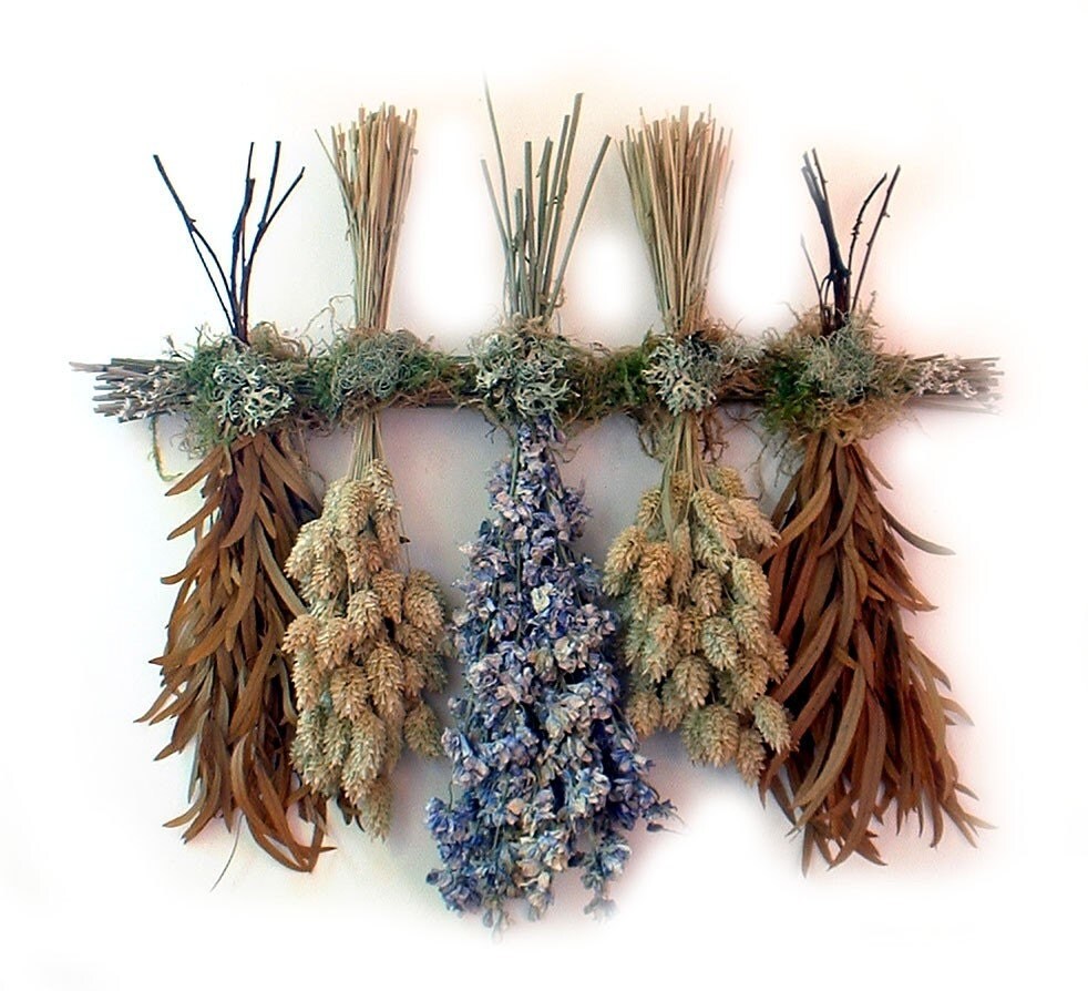 Fall colors dried flower swag Blue brown gold sampler