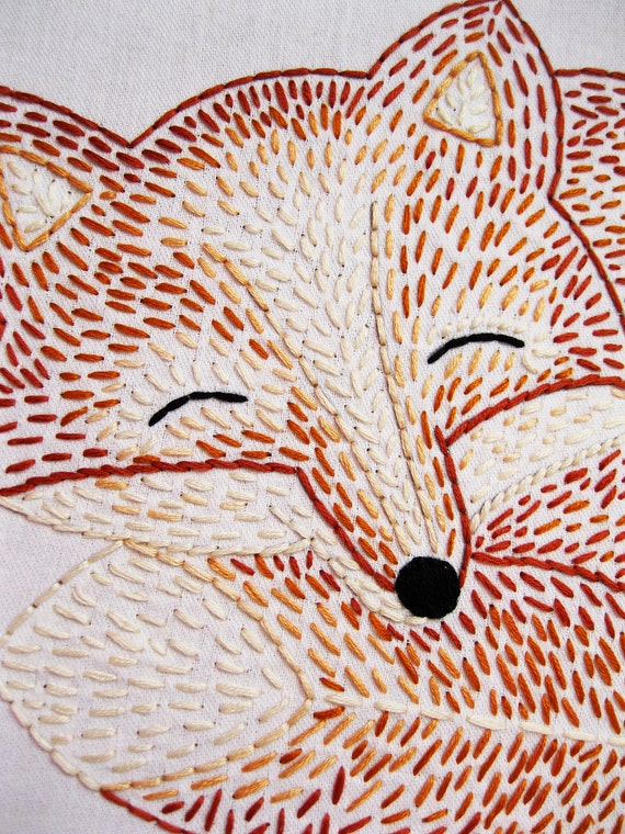 Download Sleepy Fox Hand Embroidery Pattern by EarlyBirdSpecial on Etsy