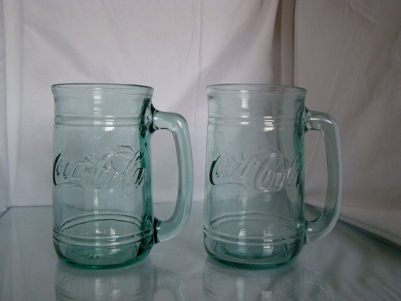 Mug Vintage Coca Cola vintage cola   2 Glass glass Tint cup GLASSES coca Circa   1960's Green COKE