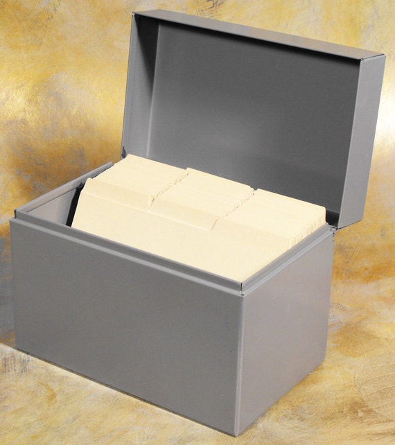 Vintage Retro Metal Index Card Recipe Box Industrial Gray w/