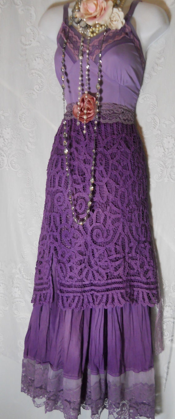 Purple crochet dress cotton boho lace rose romantic medium