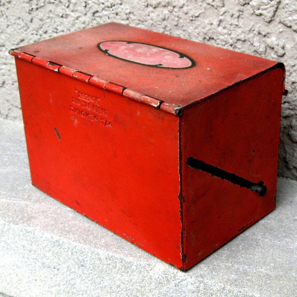 Vintage Metal Recipe Box in Orange Antique