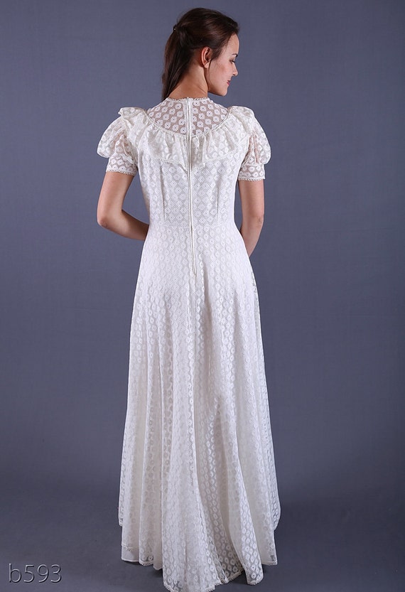 Vintage Prairie Wedding Dress/ Cotton Lace Dress / Medium