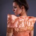 80s Party Dress / Crazy beaded peach satin Dress / Medium