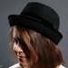 1950s Kentucky Derby Hat / Black Felt and Velvet Fedora Hat