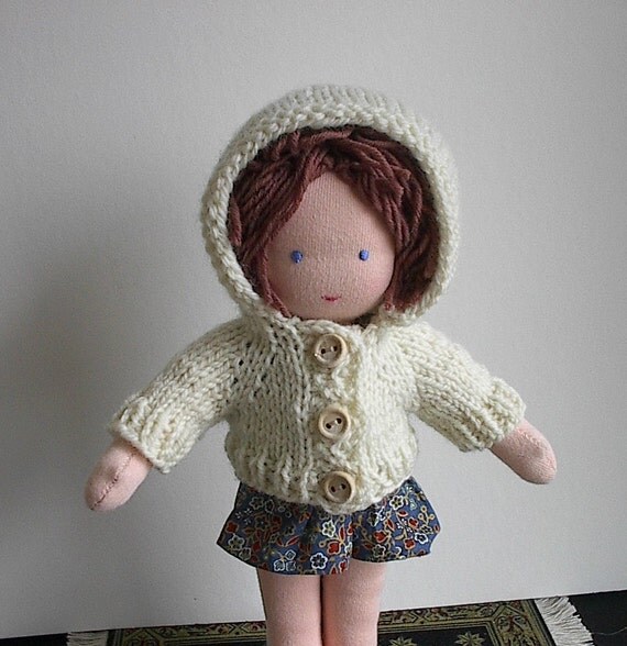 Waldorf Doll Clothes Handknit Hoodie Sweater in Irish
