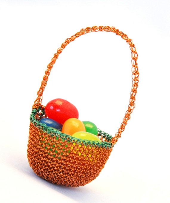 Items similar to TINY copper wire crocheted Easter basket on Etsy