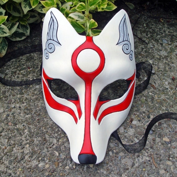 Okami Kitsune Mask...Japanese Fox Leather Mask