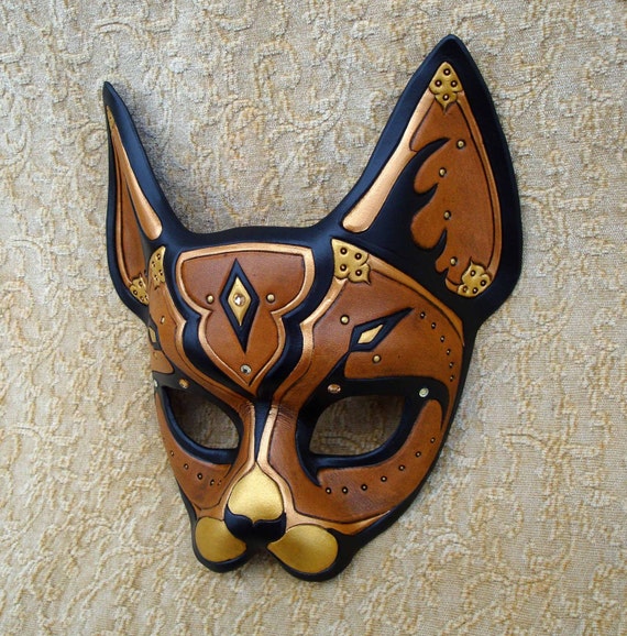 Brown Persian Cat Mask... original handmade leather mask