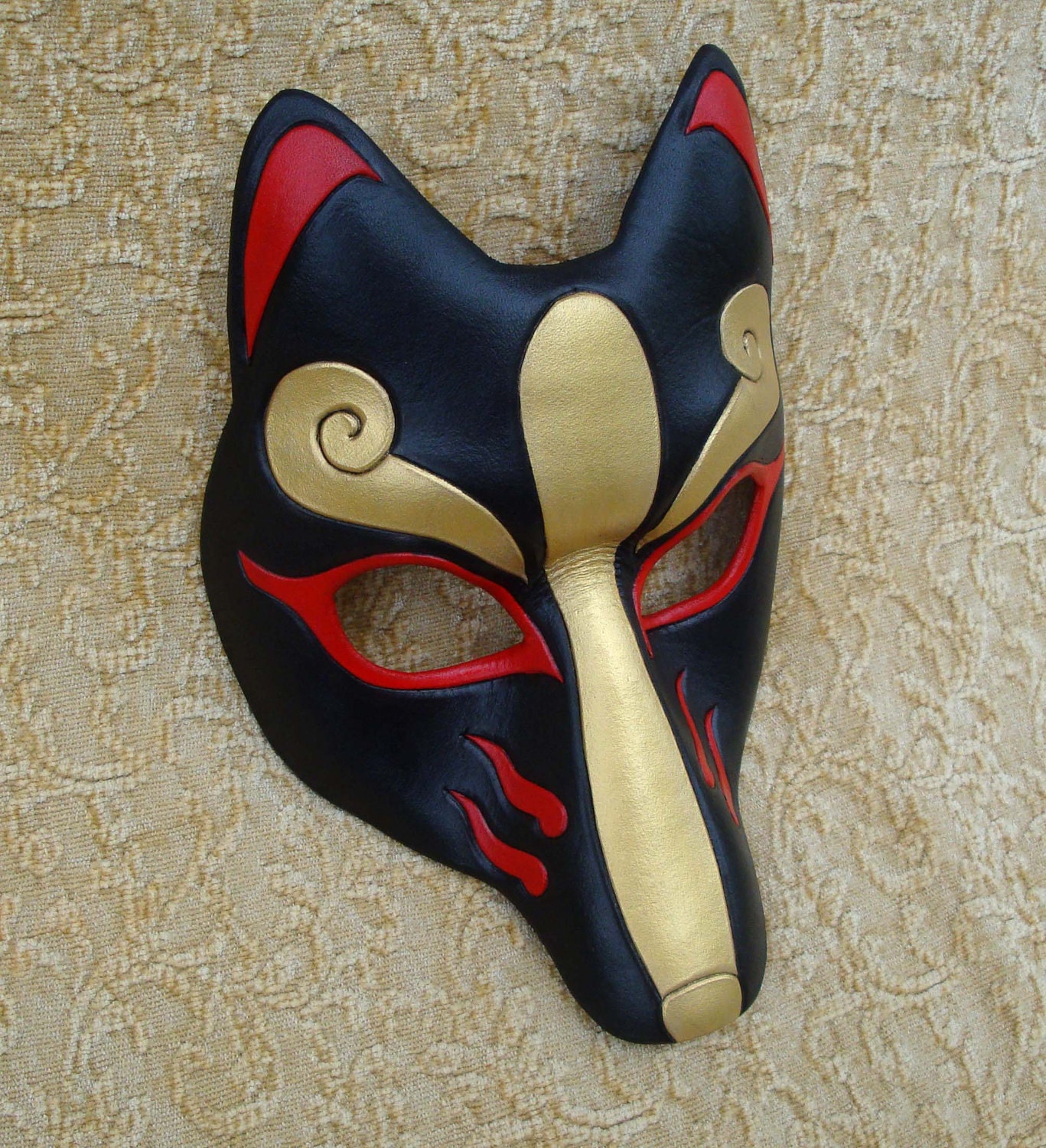 Black Kitsune Mask...handmade leather Japanese fox mask