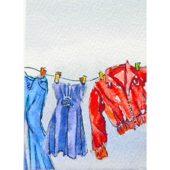 ACEO Clothesline Art Fashion Art High Fashion Hanging