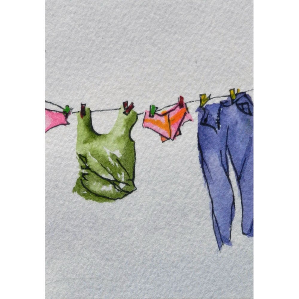 ACEO Original Clothesline art Everyday Wash clothes
