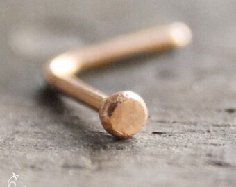 20g Nose Stud - 18K Gold Rustic Disc Flat L-Shaped Nose Stud in 20 gauge solid 18K yellow, rose (pink), or white gold