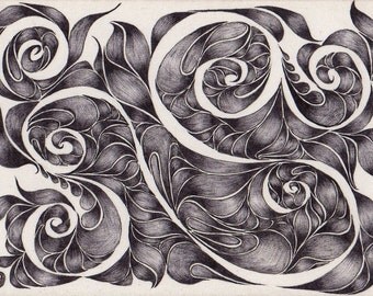 Original ACEO Negative Space Swirls in Black and White