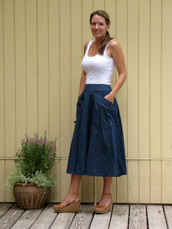 Vintage Jean skirt long DEEP pockets