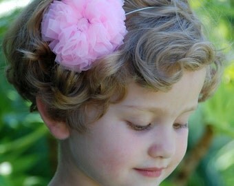 Fluffy Chiffon Rosette Hair Clip or Band by Chic Baby Rose 21 Color Choices