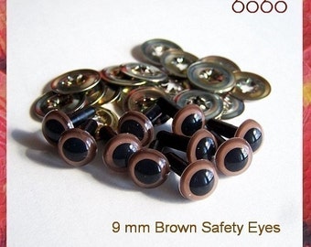 9mm Safety eyes Animals eyes Plastic eyes BROWN - 25 PAIRS