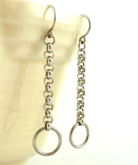 Items similar to Surgical Steel Earrings Silver Toned Dangles Link