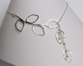 Leaf Lariat Necklace, Peridot