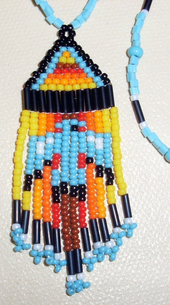 Items similar to Native American Beaded Pendant Necklace (Thunderbird