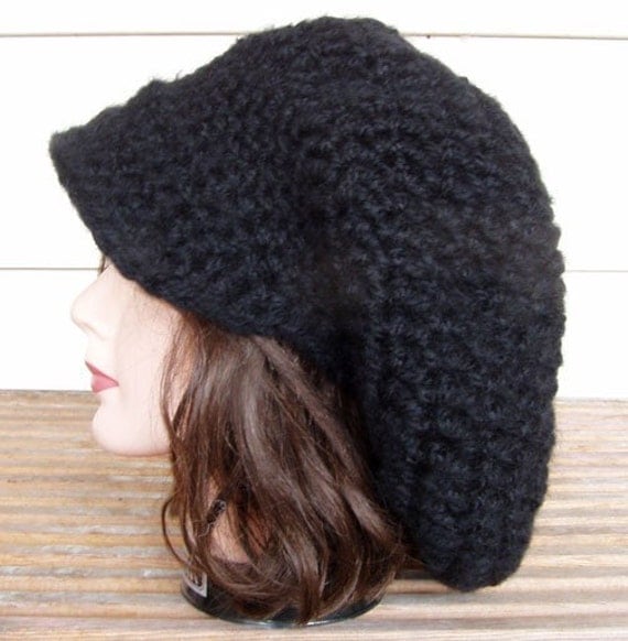 hat with pattern brim rasta crochet Tam Black Brim slouchy with Crochet Rasta Beret Hat Style