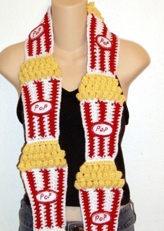 DIY Food Art Crochet Pattern 4 buttered popcorn Scarf